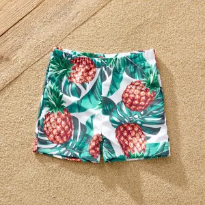 Family Matching Pineapple Print Ruffled Two-piece Swimsuit or Swim Trunks Shorts