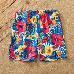 Family Matching Plant Floral Panel Knot Front Ruffled One-piece Swimsuit or Swim Trunks Shorts #1039631