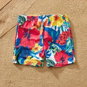 Family Matching Plant Floral Panel Knot Front Ruffled One-piece Swimsuit or Swim Trunks Shorts #1039634