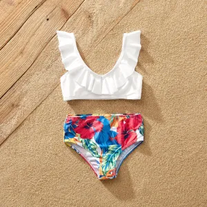 Family Matching Plant Floral Panel Knot Front Ruffled One-piece Swimsuit or Swim Trunks Shorts #1039639