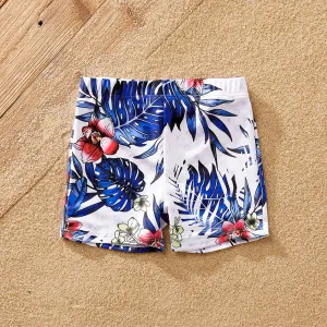 Family Matching Plant Floral Print Crisscross Front One-piece Swimsuit or Swim Trunks Shorts #1037145