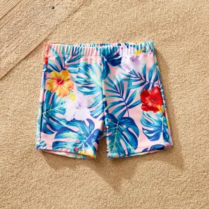 Family Matching Plant Print Crisscross Front Two-piece Swimsuit or Swim Trunks Shorts