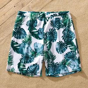Family Matching Plant Print Ruffled One Piece Swimsuit or Swim Trunks Shorts #916242