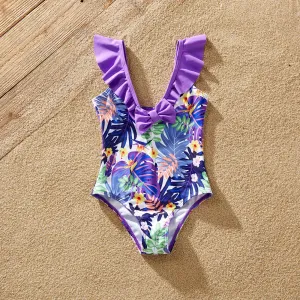 Family Matching Plant Print Ruffled One-piece Swimsuit or Swim Trunks Shorts #925212