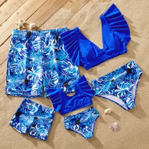 Family Matching Plant Print Ruffled Two-piece Swimsuit or Swim Trunks Shorts