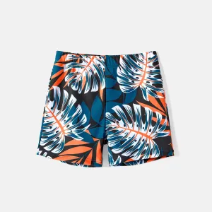 Family Matching Plant Print Scallop Edge Spliced One-piece Swimsuit and Swim Trunks #237139