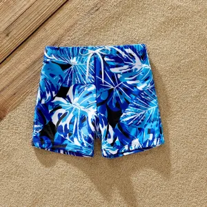 Family Matching Floral Drawstring Swim Trunks or Blue V Neck One-Piece Swimsuit (Quick-Dry) #723142