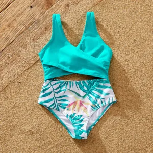 Family Matching Plant Print Wrap One-piece Swimsuit or Swim Trunks Shorts #1037447