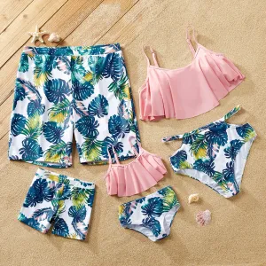Family Matching Ruffled Two-piece Swimsuit or Plant Print Swim Trunks Shorts #922731