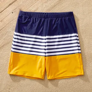 Family Matching Stripe & Colorblock Spliced One Piece Swimsuit or Swim Trunks Shorts #1035144