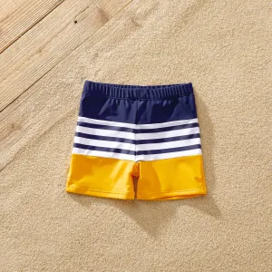 Family Matching Stripe & Colorblock Spliced One Piece Swimsuit or Swim Trunks Shorts #1257991