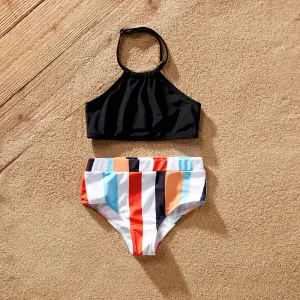 Family Matching Stripe Splice Halter Two-piece Swimsuit or Swim Trunks Shorts #921289