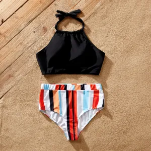 Family Matching Stripe Splice Halter Two-piece Swimsuit or Swim Trunks Shorts #921296