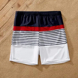 Family Matching Striped Print One-piece Swimsuit or Swim Trunks Shorts #1034613