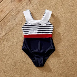 Family Matching Striped Print One-piece Swimsuit or Swim Trunks Shorts #1308589