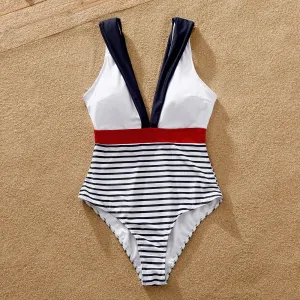 Family Matching Striped Print One-piece Swimsuit or Swim Trunks Shorts #1308590