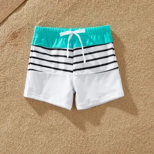 Family Matching Striped Spliced Cut Out One-piece Swimsuit and Colorblock Swim Trunks #723159