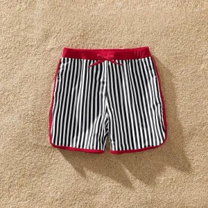 Family Matching Striped Swim Trunks Shorts and Ruffle Splicing One-Piece Swimsuit #199721