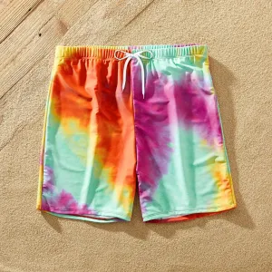 Family Matching Tie Dye Cut Out Waist One-Shoulder One-piece Swimsuit or Swim Trunks Shorts #1043817