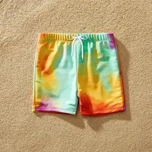Family Matching Tie Dye Cut Out Waist One-Shoulder One-piece Swimsuit or Swim Trunks Shorts #1043826