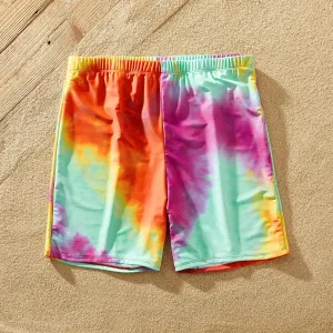 Family Matching Tie Dye Cut Out Waist One-Shoulder One-piece Swimsuit or Swim Trunks Shorts #1243628