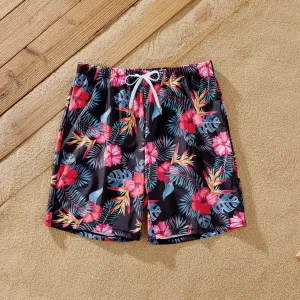 Family Matching Tropical Floral Drawstring Swim Trunks or Cross Front Flutter Sleeves One-Piece Swimsuit #1324180