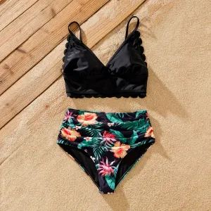 Family Matching Tropical Floral Drawstring Swim Trunks or Shell Edge Bikini #1321225