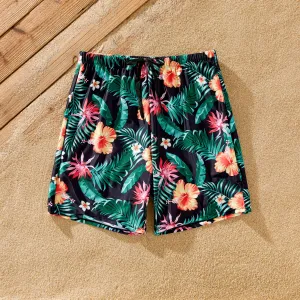 Family Matching Tropical Floral Drawstring Swim Trunks or Shell Edge Bikini #1321229