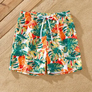 Family Matching Tropical Plant Print Ruffle-sleeve Top & Shorts Swimsuit #778643