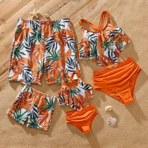 Family Matching Tropical Plant Print Two-piece Swimsuit and Swim Trunks Shorts #834675