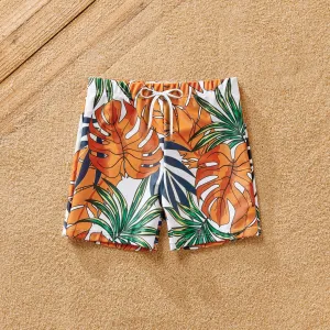 Family Matching Tropical Plant Print Two-piece Swimsuit and Swim Trunks Shorts #834676