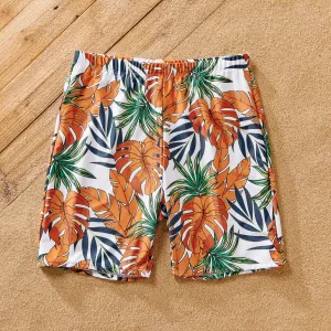 Family Matching Tropical Plant Print Two-piece Swimsuit and Swim Trunks Shorts #834688