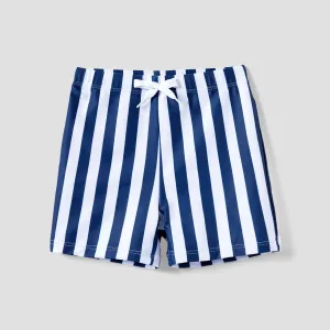 Family Matching Vertical Stripe Drawstring Swim Trunks or Bow Detail One-Piece Swimsuit #1327152