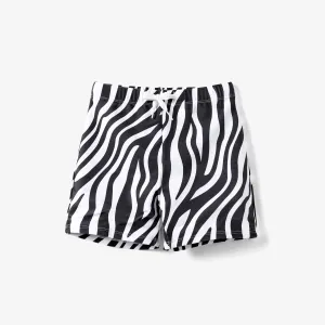 Family Matching Zebra Stripe Drawstring Swim Trunks or One Shoulder Cut Out One-Piece Swimsuit #1327908