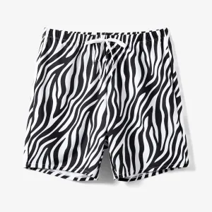 Family Matching Zebra Stripe Drawstring Swim Trunks or One Shoulder Cut Out One-Piece Swimsuit #1327910