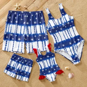 Independence Day Family Matching Allover Star Print Blue One-piece Swimsuit or Swim Trunks Shorts #899247