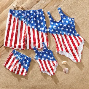 Independence Day Family Matching Star & Striped Print One-piece Swimsuit or Swim Trunks Shorts #912534