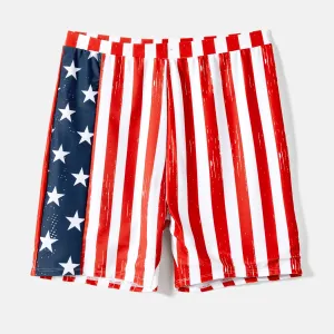 Independence Day Family Matching Star & Striped Print Spliced One-piece Swimsuit or Swim Trunks Shorts #912077