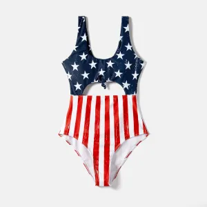 Independence Day Family Matching Star & Striped Print Spliced One-piece Swimsuit or Swim Trunks Shorts #912081