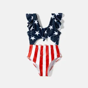 Independence Day Family Matching Star & Striped Print Spliced One-piece Swimsuit or Swim Trunks Shorts #912091