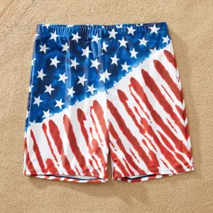 Independence Day Family Matching Star & Striped Print Spliced Two-piece Swimsuit or Swim Trunks Shorts #1036922