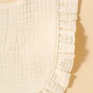 100% Cotton Pure Color Ruffle Trim Textured Baby Bib Snap Button Gauze Washable Drool Teething Saliva Towel Bib #196830