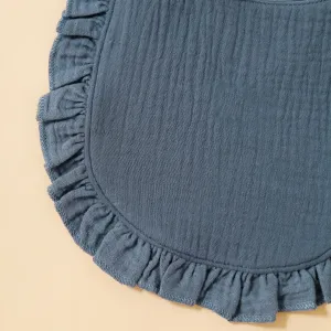 100% Cotton Pure Color Ruffle Trim Textured Baby Bib Snap Button Gauze Washable Drool Teething Saliva Towel Bib #196834