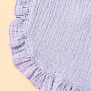 100% Cotton Pure Color Ruffle Trim Textured Baby Bib Snap Button Gauze Washable Drool Teething Saliva Towel Bib #196835