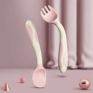 2PCS Silicone Spoon for Baby Utensils Set Auxiliary Food Toddler Learn To Eat Training Bendable Soft Fork Infant Children Tableware #191128