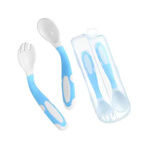 2Pcs Silicone Spoon for Baby Utensils Set Auxiliary Food Toddler Learn To Eat Training Bendable Soft Fork Infant Children Tableware #843173