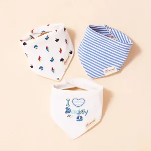 3-pack Baby Triangle Saliva Towel Allover Print Snap Button Adjustable Cotton Bibs for Baby Boy #912587