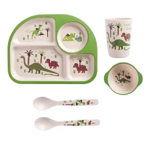 5Pcs Bamboo Fiber Kids Dinnerware Set Cartoon Feeding Tableware Includes Plate & Bowl & Cup & Fork & Spoon Utensils #211785