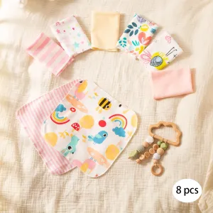 8 Soft Cotton Baby Drool Bibs with Cute Cartoon Patterns and Active Printing for Baby's Skin Protection #1065013