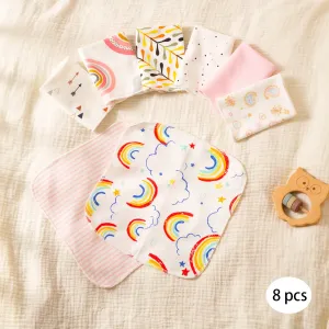 8 Soft Cotton Baby Drool Bibs with Cute Cartoon Patterns and Active Printing for Baby's Skin Protection #1065015
